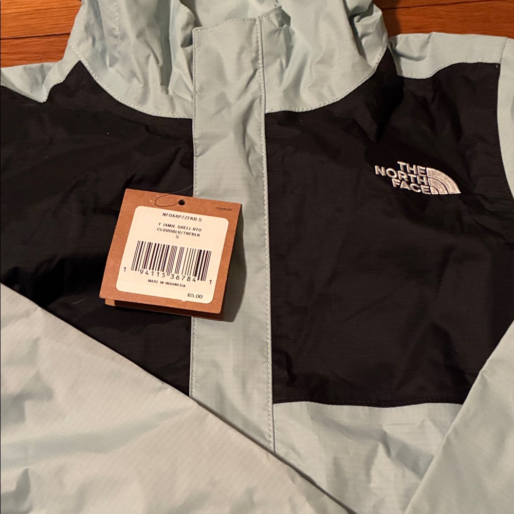 SOLD Available The North Face Sky Blue and Black Hooded Jacket NWT - Picture 6 of 7